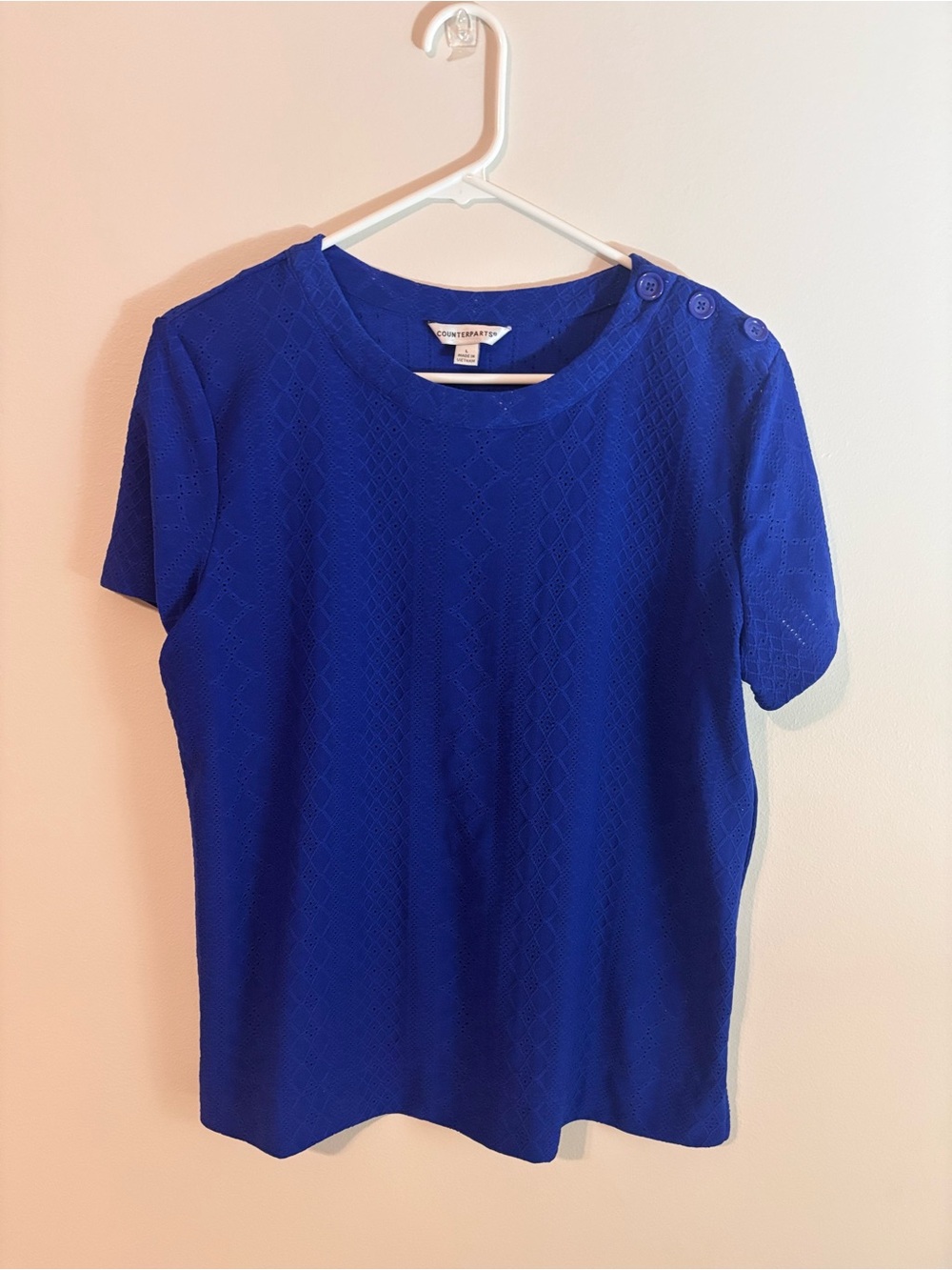 Counterparts Royal Blue Short Sleeve Knit Top with Shoulder Buttons